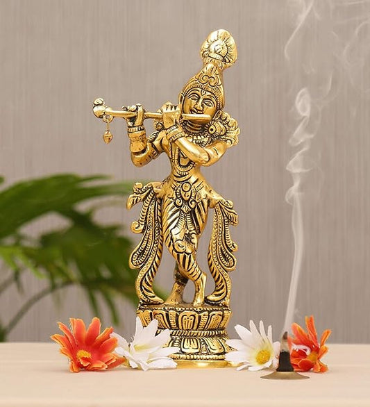 CHANDNI COLLECTION Lord Krishna Metal Statue,Krishna Murti Playing Flute for Temple Pooja,Decor Your Home,Office & Gift Your Relatives,Showpiece Figurines,Religious Idol,Gift Article.
