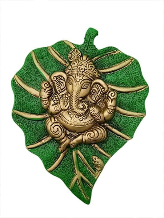 CHANDNI COLLECTION Patta Ganesh Lord Ganesha On Green Leaf Wall Hanging Ganesh for Diwali Gift | Wedding Gift | Birthday Gift and Corporate Gift Item Decorative