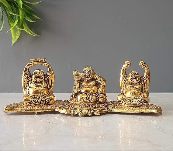 CHANDNI COLLECTION Metal Laughing Buddha Statue for Money, Wealth, Fengshui Vastu and Good Luck