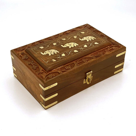 ZYNTIX Wooden Multi-Purpose Box with 3 Elephant on Top Handmade Decorative Case Kit storage boxes big box jewellery box organisers Vanity Organiser for Women, jewellery box for girls