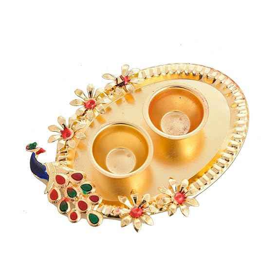 CHANDNI COLLECTION Roli-Chawal Tika Designer Platter |Gifting and Puja Purpose | Roli-Chandan, Chawal-Haldi Kumkum Purpose