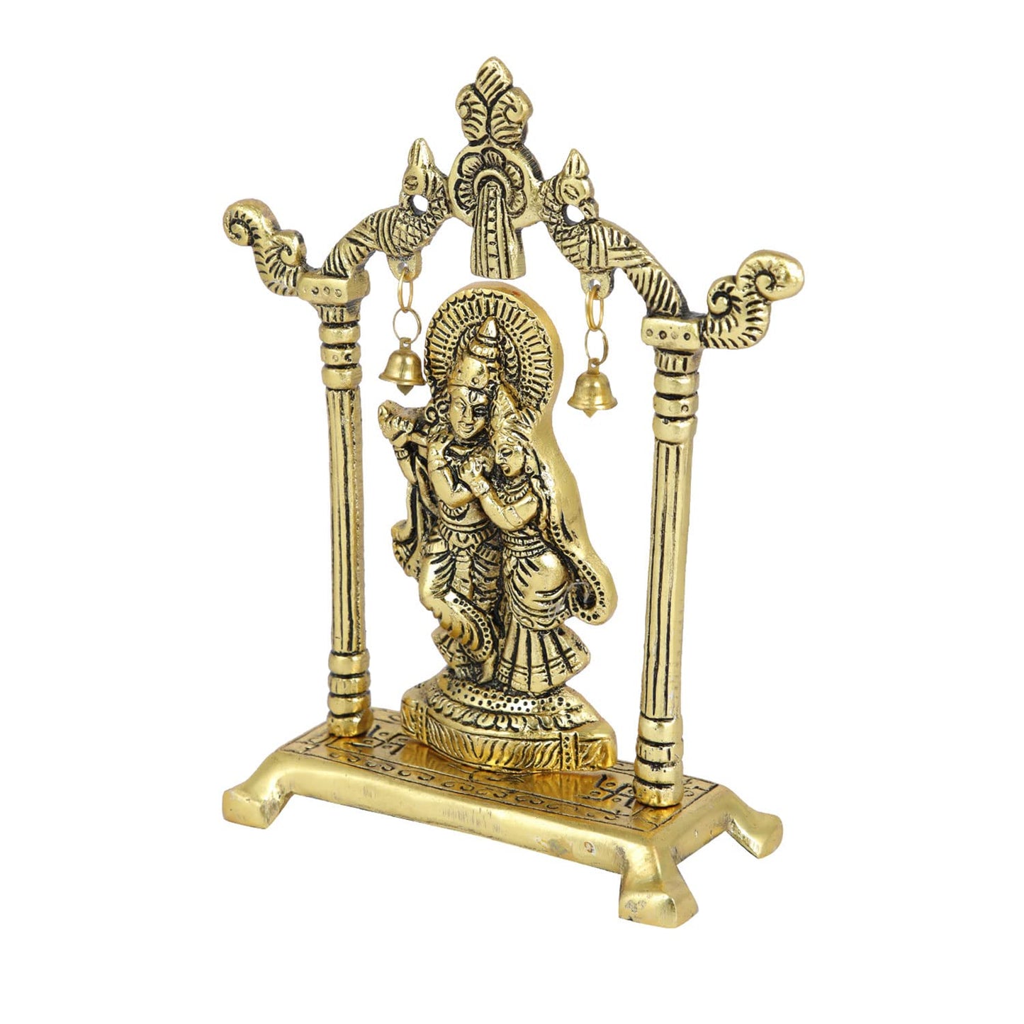 Metal Gold Plated Radha Krishna Idol Sculpture Statue Figurine Decorative Showpiece for Janmashtami Home Decoration Temple and Gift (1 Pieces)