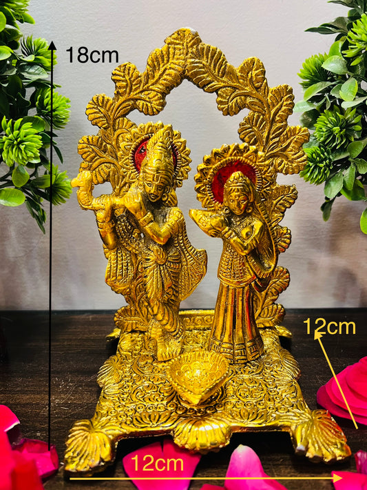 chandni collection lord radha krishna idol with diya and mehrabframe puja article