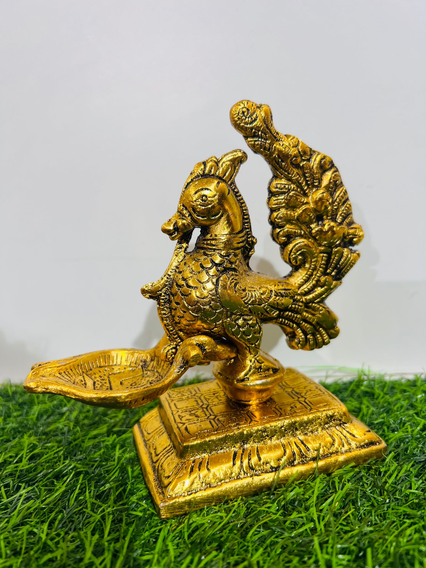 CHANDNI COLLECTION Metal Antique Peacock Design Deepak, Annapakshi vilakku, Deepam, Oil lamp for Temple Pooja | Office & Home Decor | Diwali Decoration Festival Gift