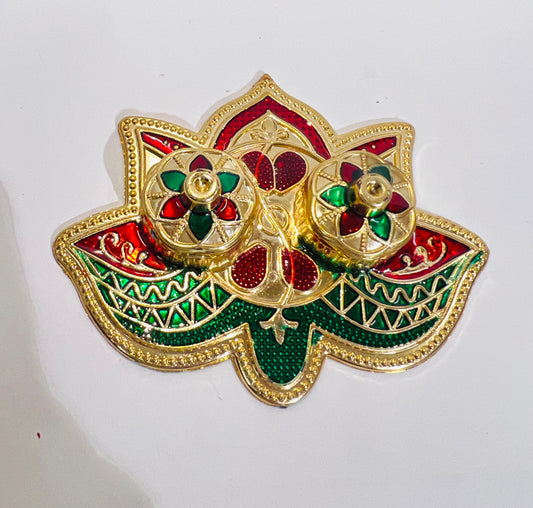 CHANDNI COLLECTION Lotus Shaped Designer & Meenakari Pooja Thali Set with 2 Rolli Chawal Holder/Haldi kumkum Box I Decorative Items/Aarti Thali
