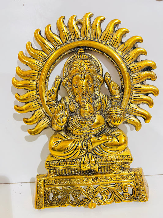 CHANDNI COLLECTION Gift Metal Lord Ganesh Idol Statue with Chakra Frame for Puja Ganesha Vastu Figurine Showpiece