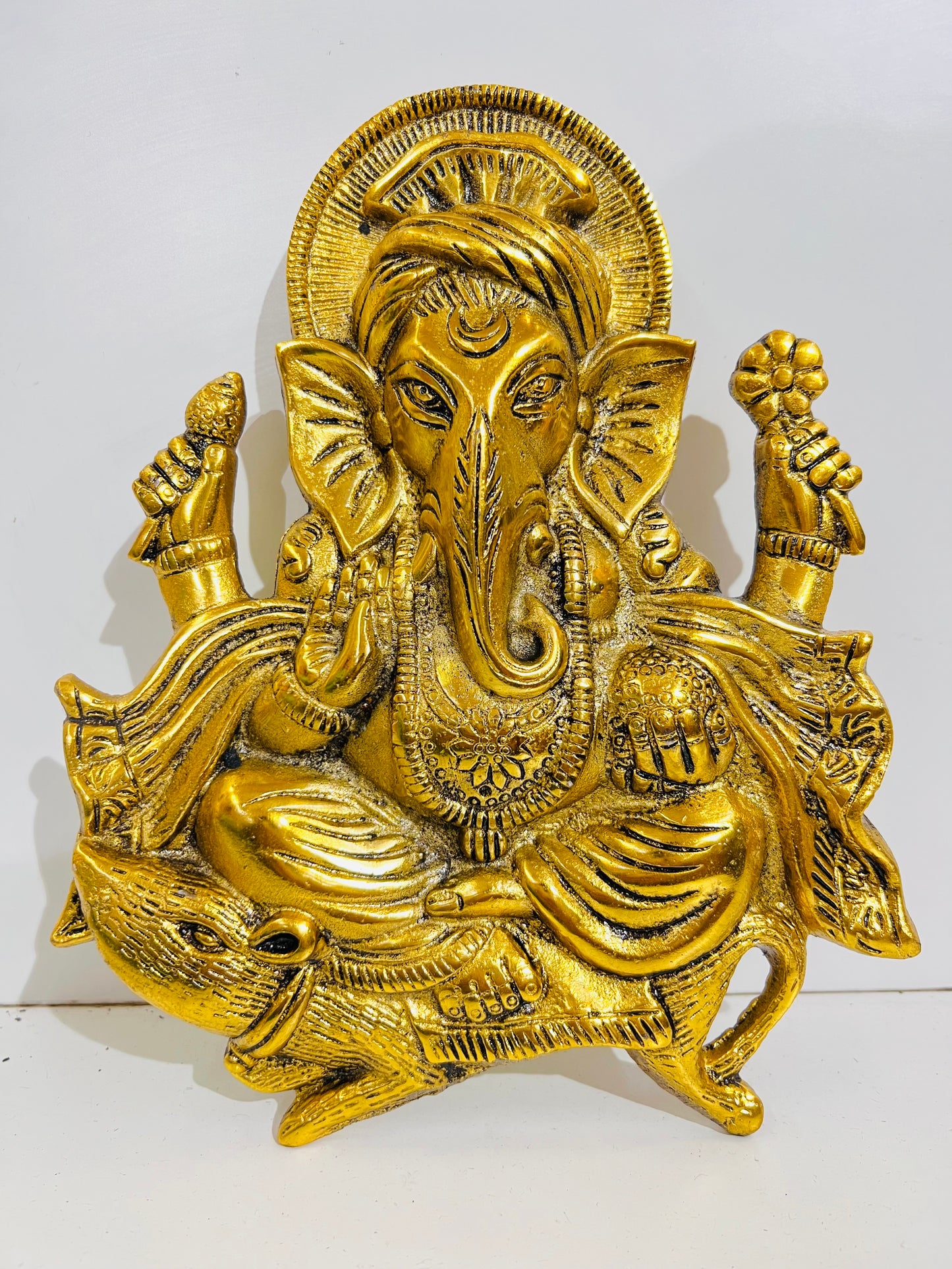 CHANDNI COLLECTION Lord Ganesha on Mushak | Ganesha ji | Ganpati | Lord Ganesh Statue Idol - Wall Hanging Sculpture - Lucky Feng Shui Wall Decor Showpiece Figurines (1 Piece)