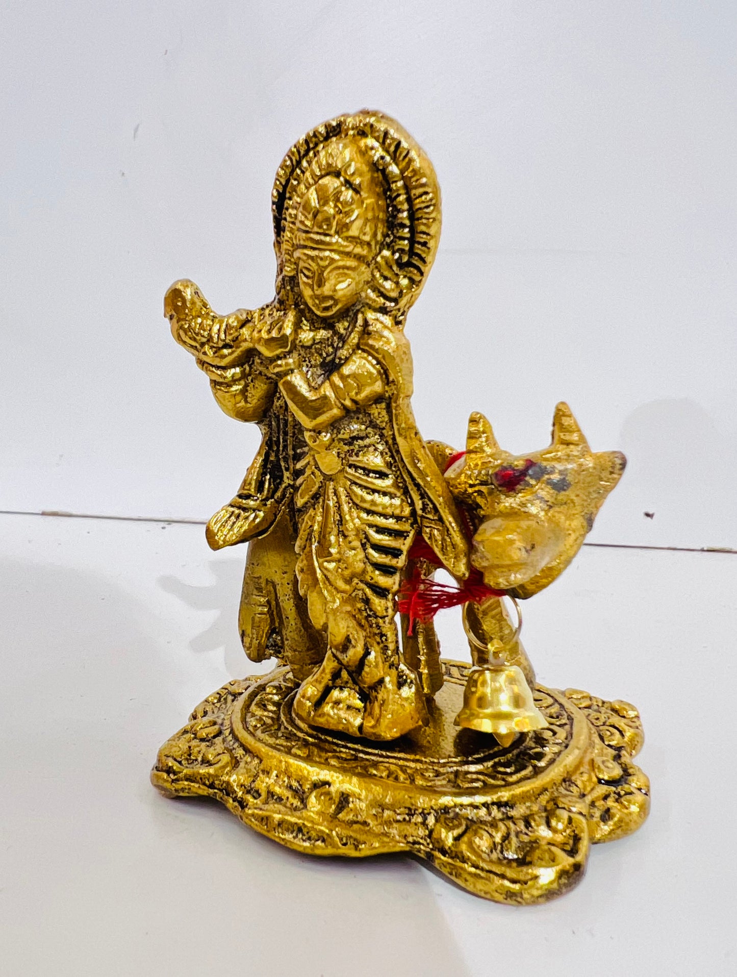 CHANDNI COLLECTION Lord Cow Krishna Idol Statue murti Krishan with Kamdhenu Hindu God Religious Showpiece (Set of 1)