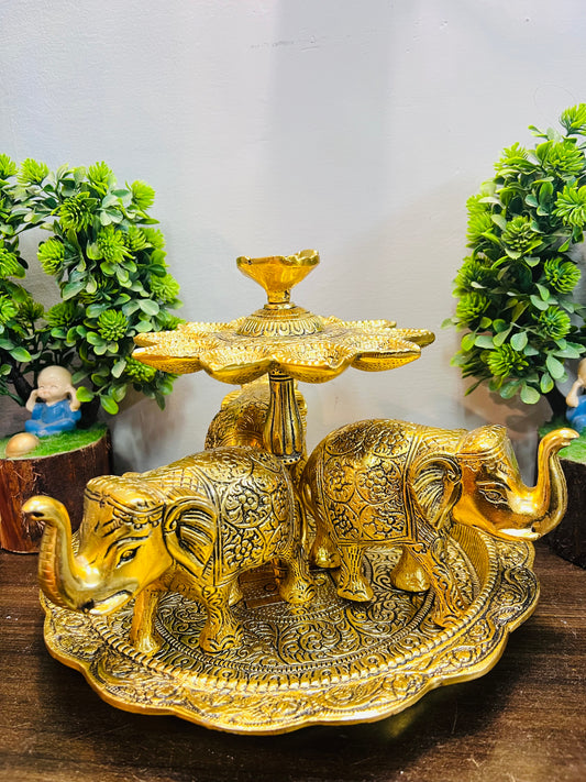 CHANDNI COLLECTION idol Diya Oil Lamp Deepak - Metal Elephant Showpiece Statue - Traditional Diya for Diwali Puja - Diwali Home Decoration Items Gifts