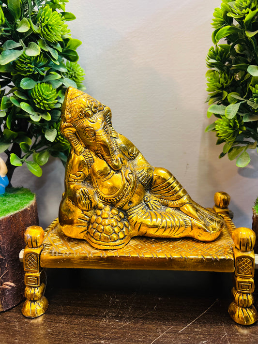 CHANDNI COLLECTION Golden Resting Ganesha Metal Decorative Showpiece