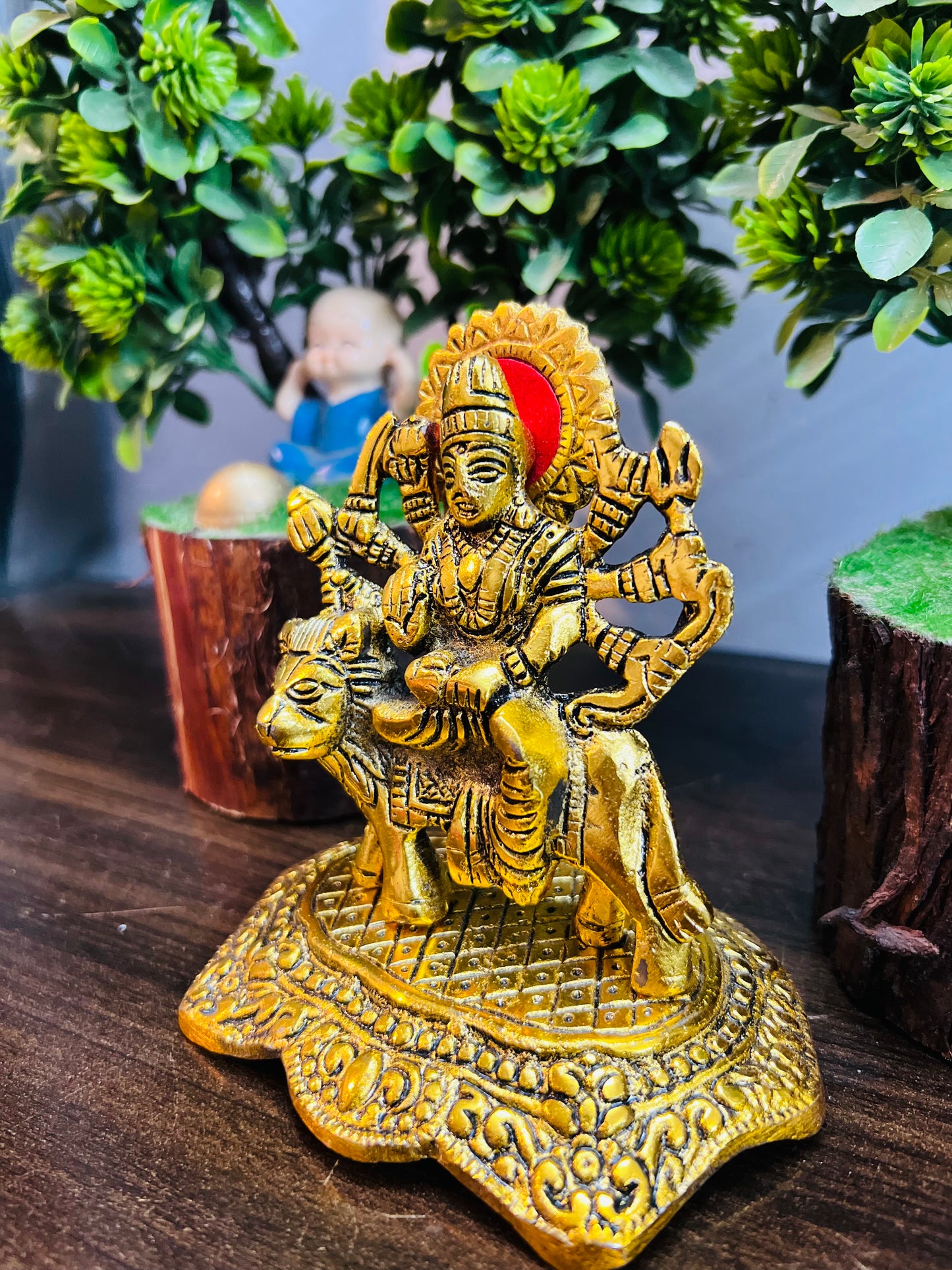 CHANDNI COLLECTION Handicraft Metal Maa Durga Auspicious Indian Art Statues Idol for Car Dashboard Mandir Pooja Murti Temple Puja Home Decor Office Showpiece