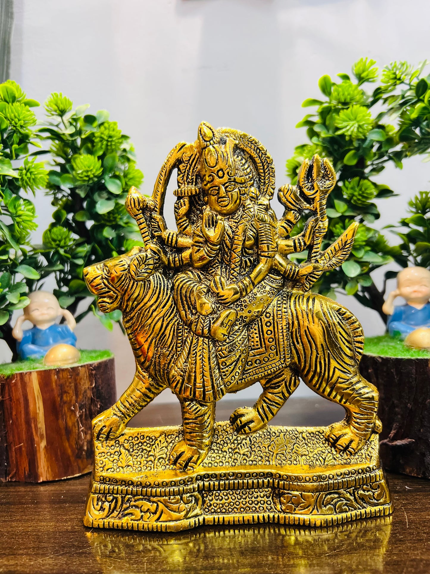 CHANDNI COLLECTION Goddess Maa Durga Murti in Metal Antique Gold Finish Decorative Showpiece