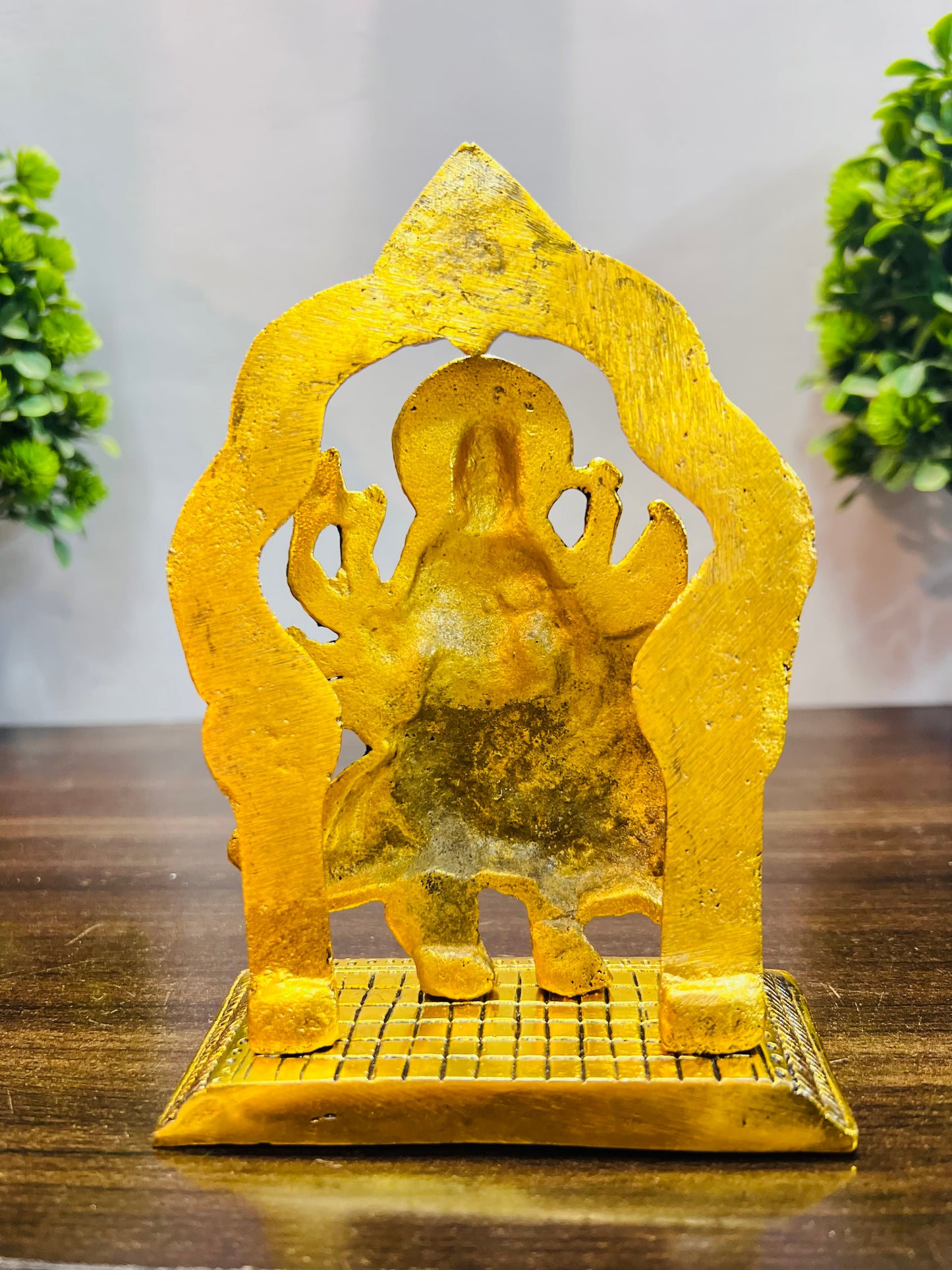CHANDNI COLLECTION Metal Idol Durga Sherawali Ma: Golden Statue Sitting in Mandap Canopy
