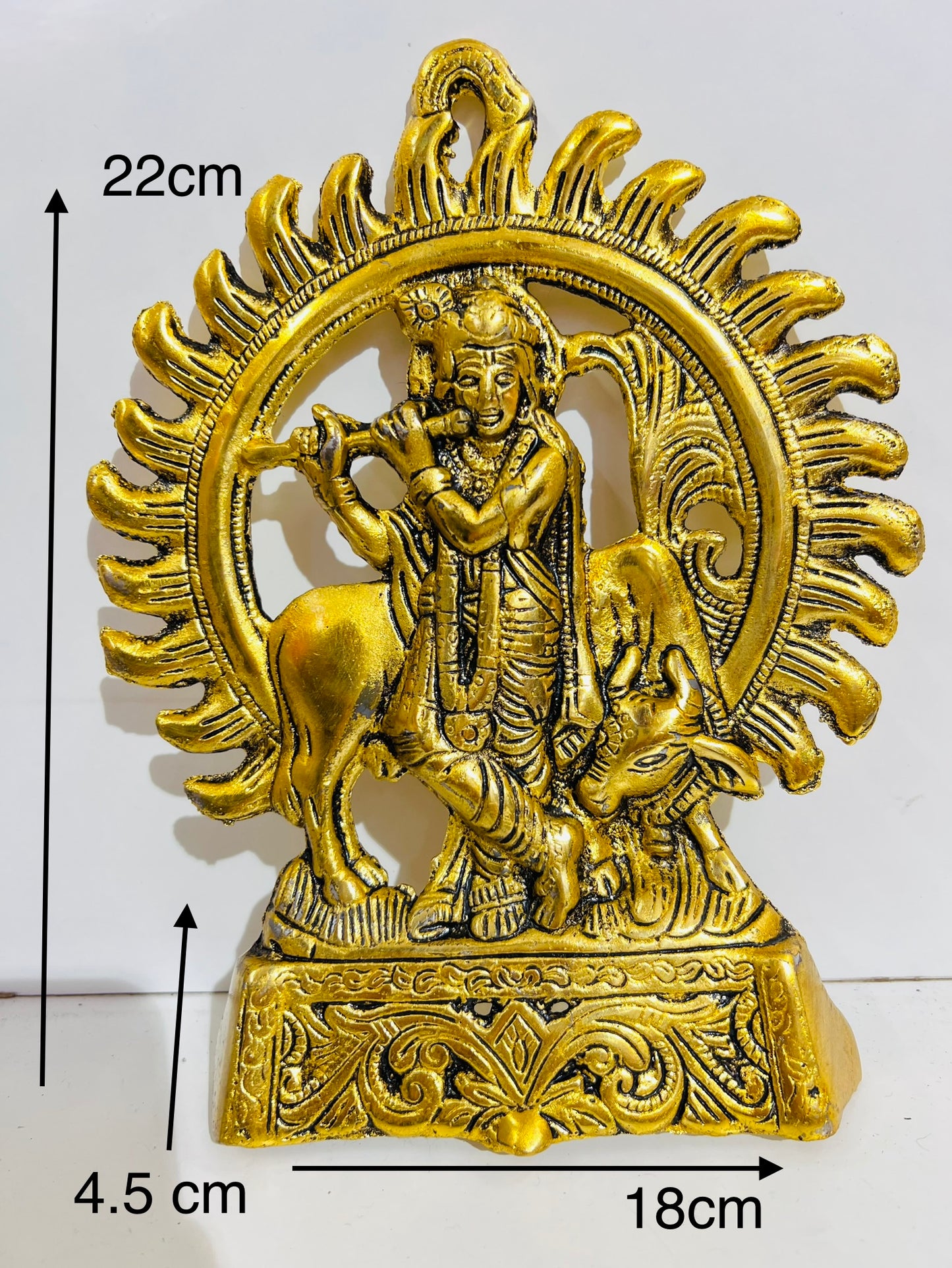 chandni collection lord krishhna plasyiong a flute with cow st the back and a divine halo for home decor